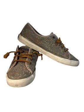 Sperry Seacoast Canvas Shoes Womens Size 7M Taupe Multi Fish Circle STS95425